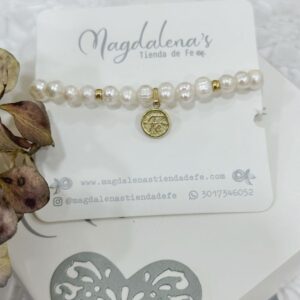 Pulsera Perla del Río Fe Oro Laminado