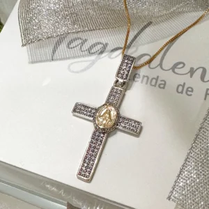 Cadena Oro Plata Cruz Envejecida